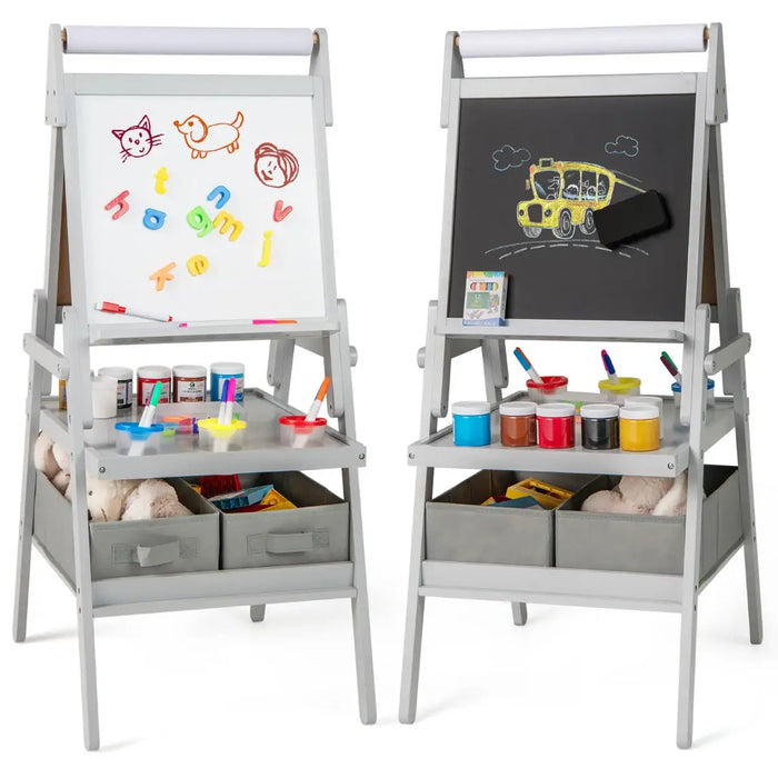 Kids Art Easel Grey | 3-in-1 with Fabric Storage Bins - Little and Giant Explorers Costway