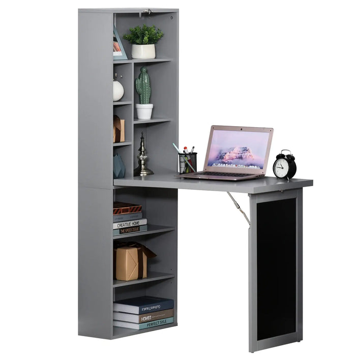 3-in-1 Fold-Out Desk Grey | Space-Saving Design with Bookcase - Little and Giant Explorers HOMCOM
