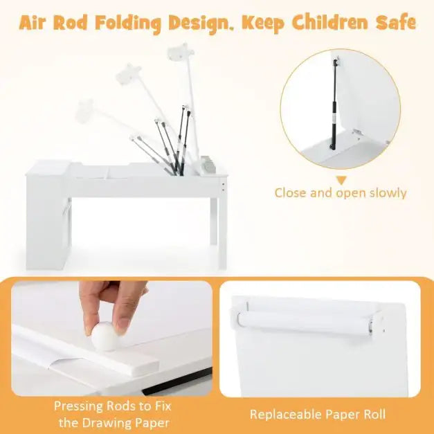 3-in-1 Kids Art and Craft Table Set - White | Easel, Storage and 2 Chairs COSTWAY - Little and Giant Explorers Costway