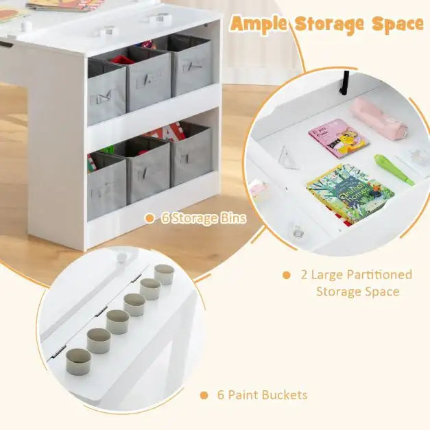 3-in-1 Kids Art and Craft Table Set - White | Easel, Storage and 2 Chairs COSTWAY - Little and Giant Explorers Costway