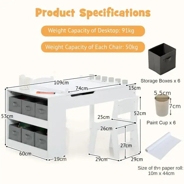 3-in-1 Kids Art and Craft Table Set - White | Easel, Storage and 2 Chairs COSTWAY - Little and Giant Explorers Costway