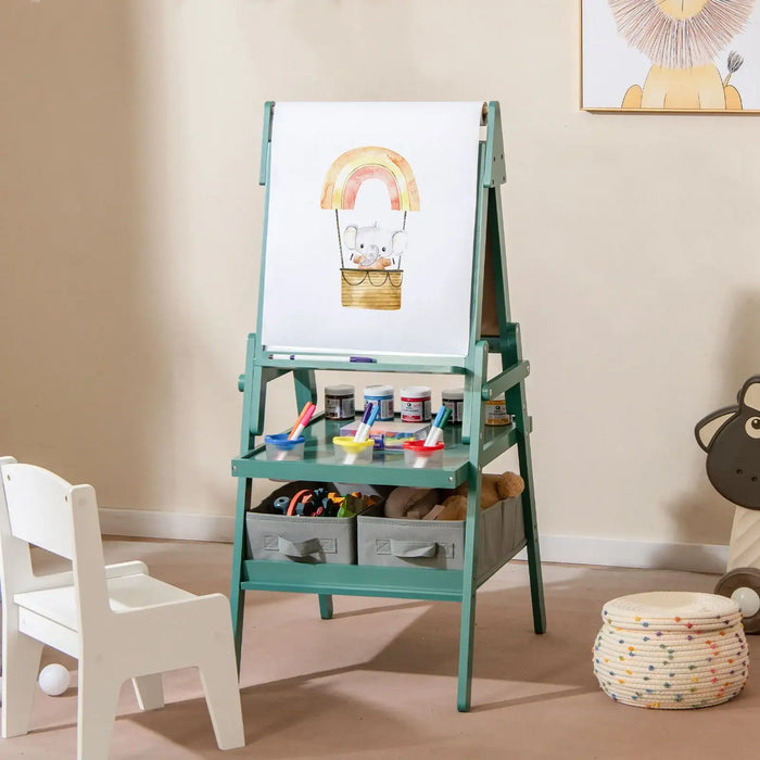 3-in-1 Kids Art Easel – Dark Green | Magnetic Whiteboard, Chalkboard and Paper Roll COSTWAY - Little and Giant Explorers Costway