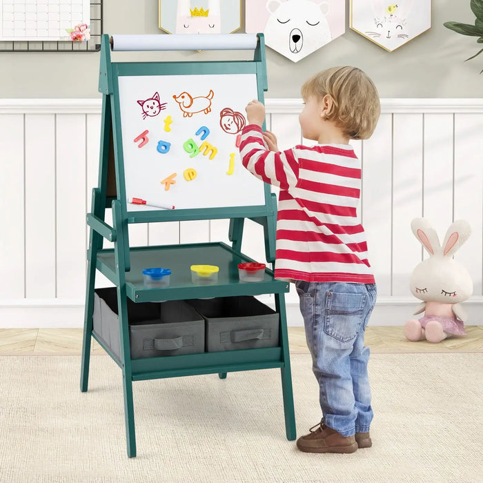3-in-1 Kids Art Easel – Dark Green | Magnetic Whiteboard, Chalkboard and Paper Roll COSTWAY - Little and Giant Explorers Costway