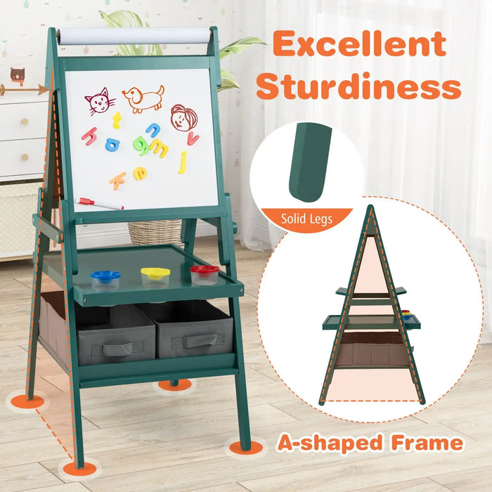 3-in-1 Kids Art Easel – Dark Green | Magnetic Whiteboard, Chalkboard and Paper Roll COSTWAY - Little and Giant Explorers Costway