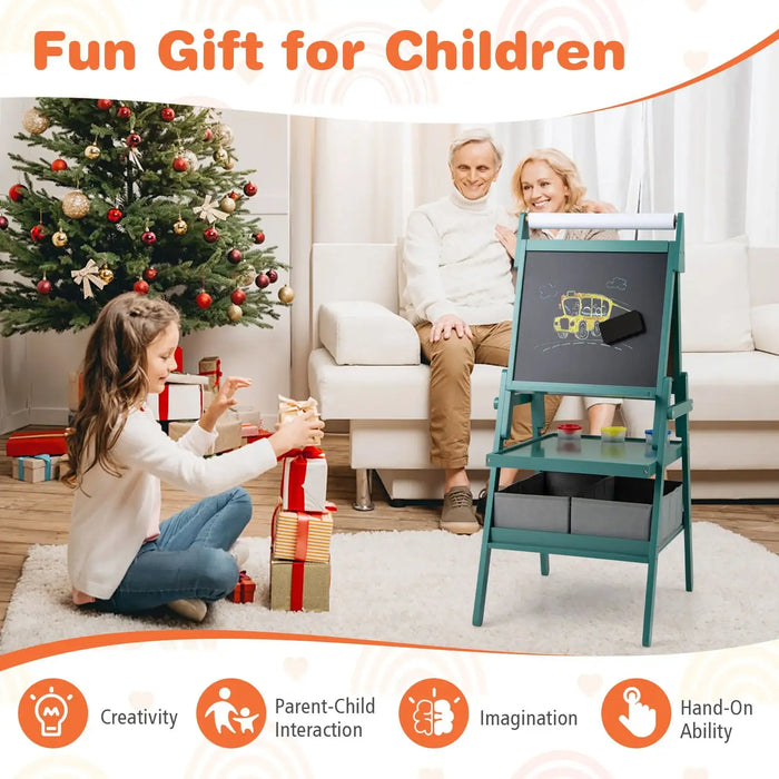 3-in-1 Kids Art Easel – Dark Green | Magnetic Whiteboard, Chalkboard and Paper Roll COSTWAY - Little and Giant Explorers Costway