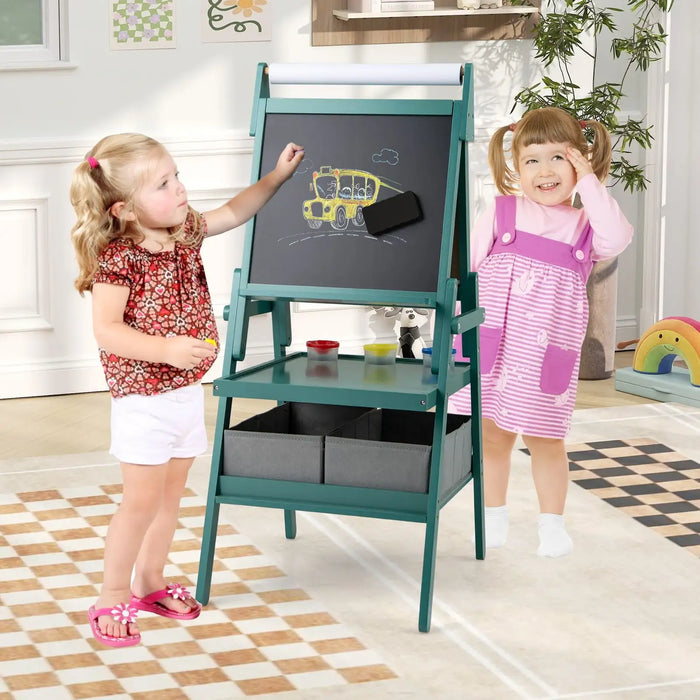 3-in-1 Kids Art Easel – Dark Green | Magnetic Whiteboard, Chalkboard and Paper Roll COSTWAY - Little and Giant Explorers Costway