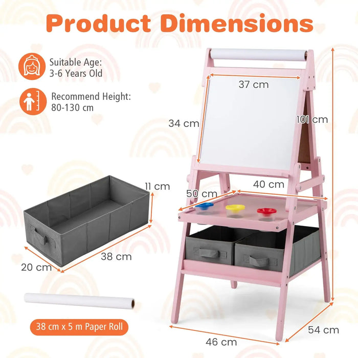 3-in-1 Kids Art Easel – Pink | Magnetic Whiteboard, Chalkboard and Paper Roll COSTWAY - Little and Giant Explorers Costway