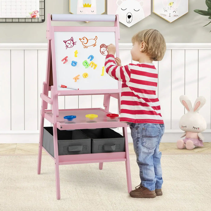 3-in-1 Kids Art Easel – Pink | Magnetic Whiteboard, Chalkboard and Paper Roll COSTWAY - Little and Giant Explorers Costway
