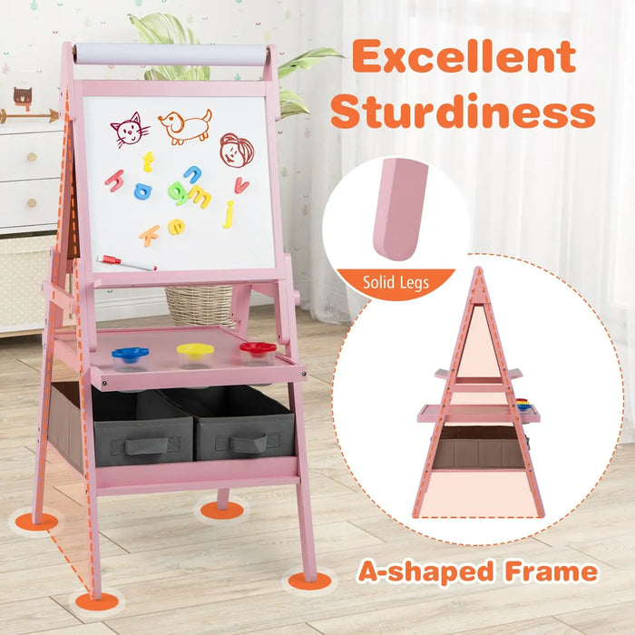 3-in-1 Kids Art Easel – Pink | Magnetic Whiteboard, Chalkboard and Paper Roll COSTWAY - Little and Giant Explorers Costway