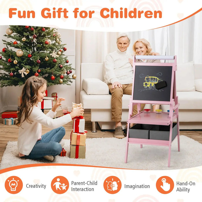 3-in-1 Kids Art Easel – Pink | Magnetic Whiteboard, Chalkboard and Paper Roll COSTWAY - Little and Giant Explorers Costway