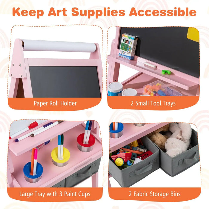3-in-1 Kids Art Easel – Pink | Magnetic Whiteboard, Chalkboard and Paper Roll COSTWAY - Little and Giant Explorers Costway