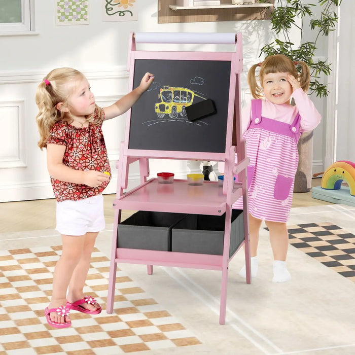 3-in-1 Kids Art Easel – Pink | Magnetic Whiteboard, Chalkboard and Paper Roll COSTWAY - Little and Giant Explorers Costway