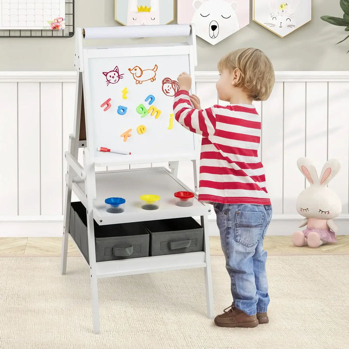3-in-1 Kids Art Easel – White | Magnetic Whiteboard, Chalkboard and Paper Roll COSTWAY - Little and Giant Explorers Costway