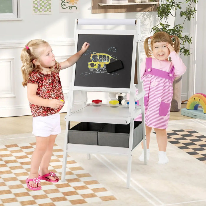 3-in-1 Kids Art Easel – White | Magnetic Whiteboard, Chalkboard and Paper Roll COSTWAY - Little and Giant Explorers Costway