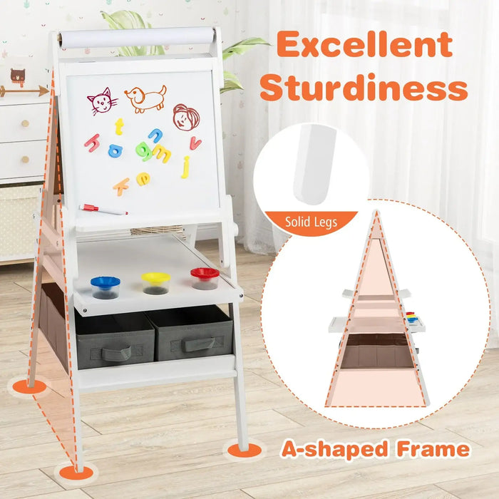 3-in-1 Kids Art Easel – White | Magnetic Whiteboard, Chalkboard and Paper Roll COSTWAY - Little and Giant Explorers Costway