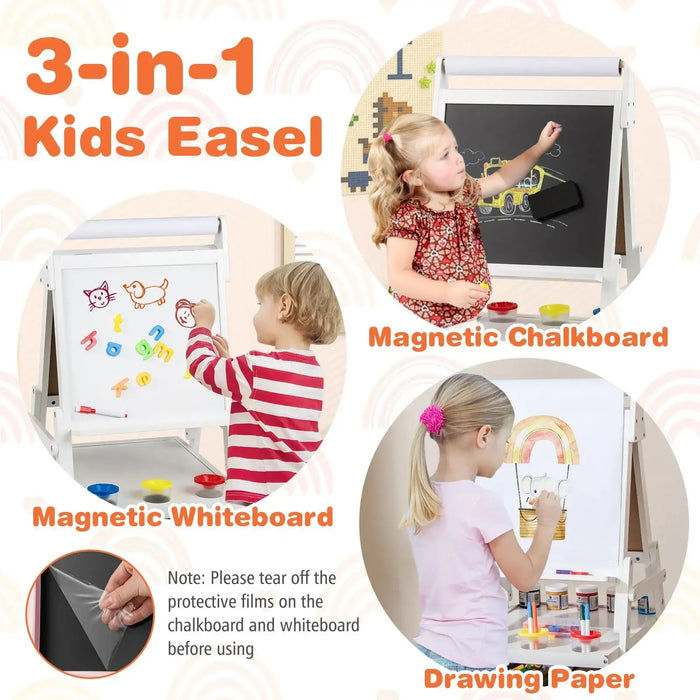 3-in-1 Kids Art Easel – White | Magnetic Whiteboard, Chalkboard and Paper Roll COSTWAY - Little and Giant Explorers Costway