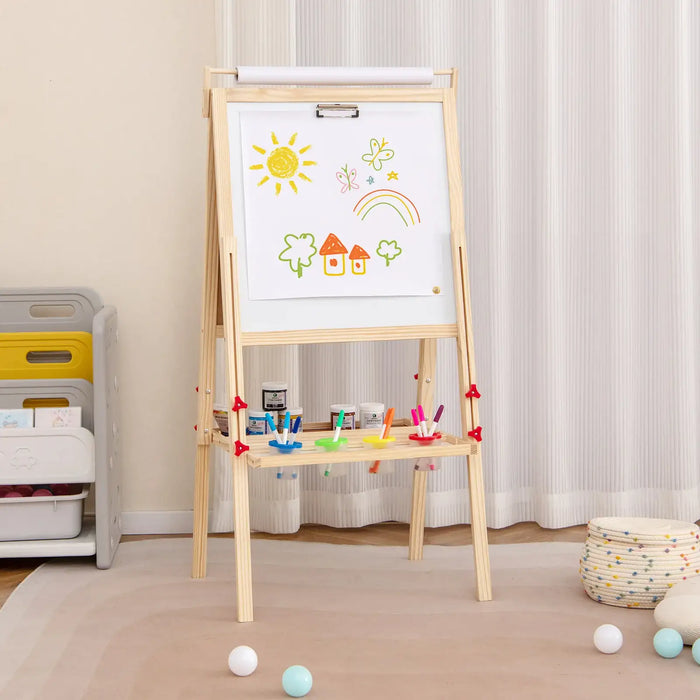 Kids Art Easel with Height Adjustment | Double-Sided Design with Storage Solutions - Little and Giant Explorers Costway