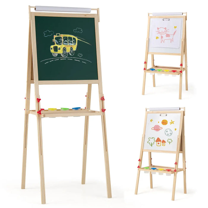 Kids Art Easel with Height Adjustment | Double-Sided Design with Storage Solutions - Little and Giant Explorers Costway