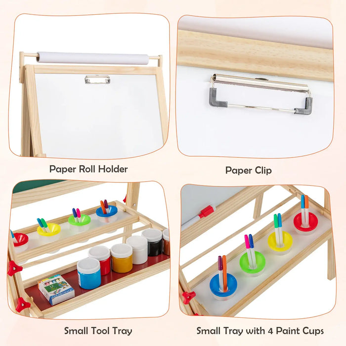 Kids Art Easel with Height Adjustment | Double-Sided Design with Storage Solutions - Little and Giant Explorers Costway
