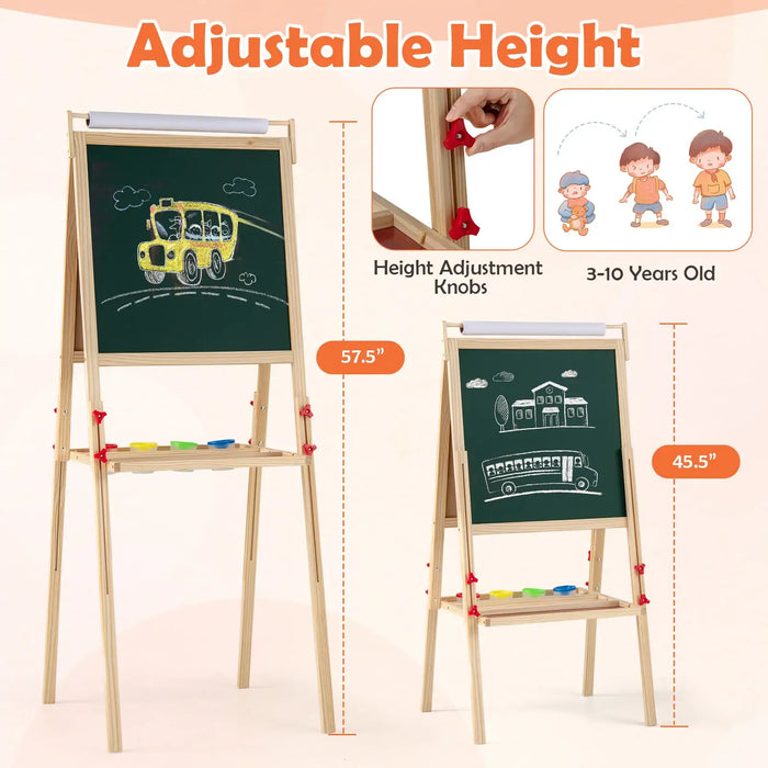 Kids Art Easel with Height Adjustment | Double-Sided Design with Storage Solutions - Little and Giant Explorers Costway