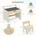 Children's desk and chair set with dimensions and weight capacity displayed.