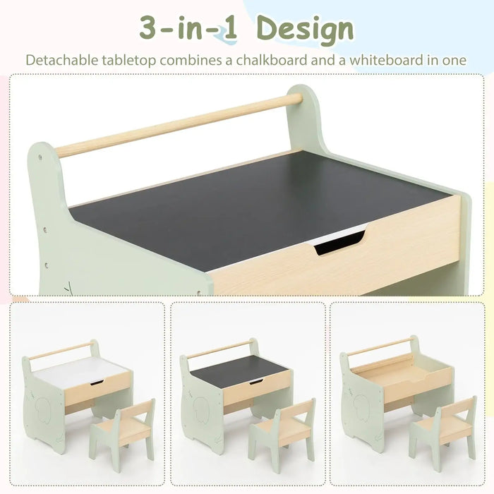 Multi-functional desk with detachable chalkboard and whiteboard, featuring a 3-in-1 design.