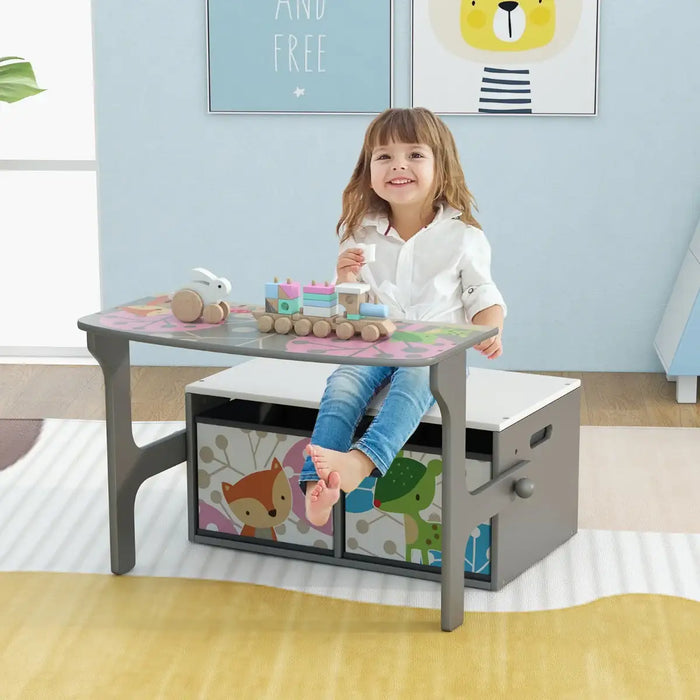3-in-1 Kids Convertible Activity Bench - Grey and White | Table, Chair and Storage COSTWAY - Little and Giant Explorers Costway