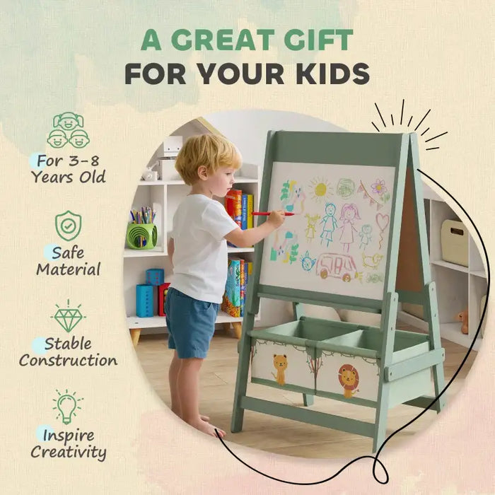3-in-1 Kids Easel – Green | Chalkboard, Whiteboard and Paper Roll Holder AIYAPLAY - Little and Giant Explorers AIYAPLAY