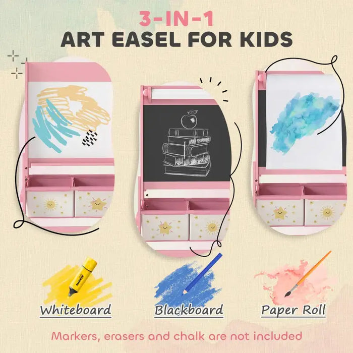 3-in-1 Kids Easel – Pink | Chalkboard, Whiteboard and Paper Roll Holder AIYAPLAY - Little and Giant Explorers AIYAPLAY