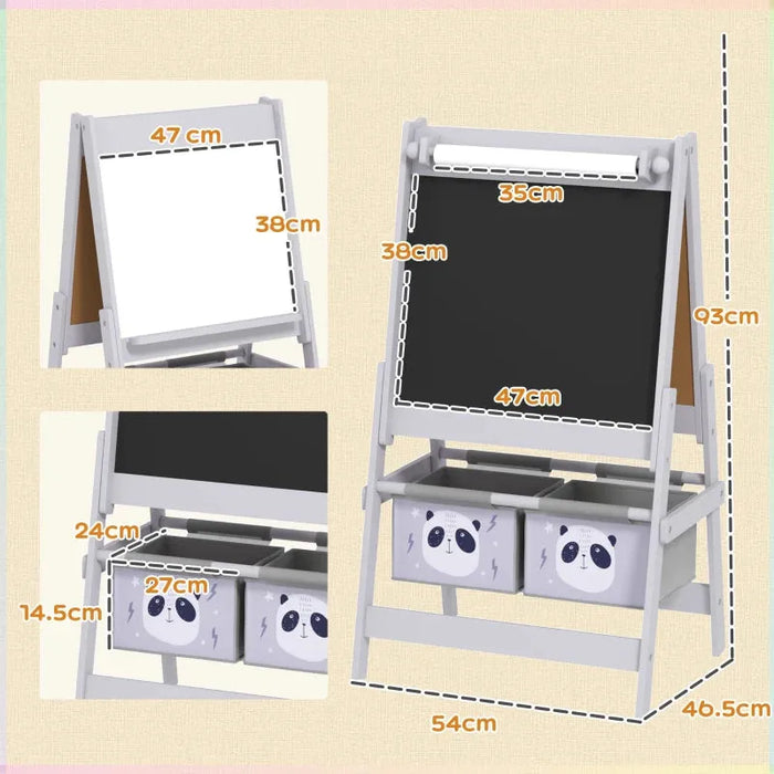 3-In-1 Kids Easel with Paper Roll and Storage in Panda Grey - Little and Giant Explorers AIYAPLAY