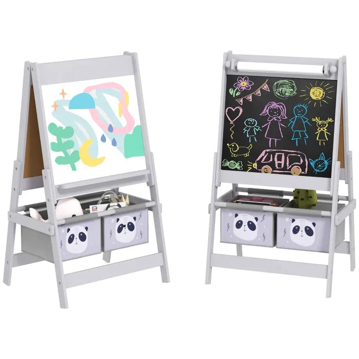 3-In-1 Kids Easel with Paper Roll and Storage in Panda Grey - Little and Giant Explorers AIYAPLAY