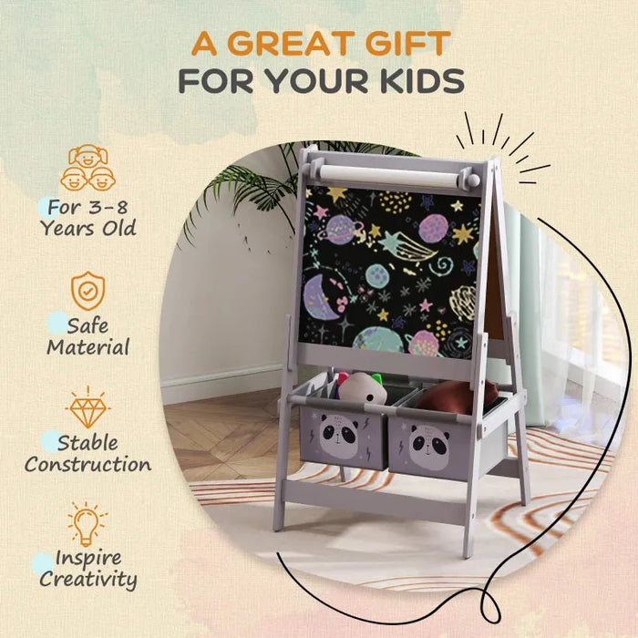 3-In-1 Kids Easel with Paper Roll and Storage in Panda Grey - Little and Giant Explorers AIYAPLAY