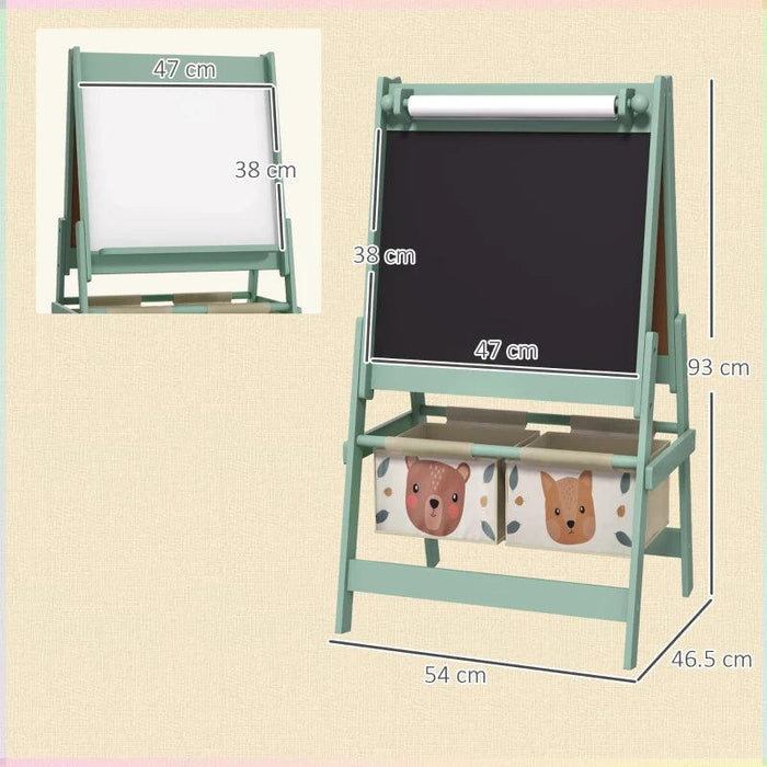 3-in-1 Kids Easel with Paper Roll, Blackboard and Whiteboard with Storage in Green - Little and Giant Explorers AIYAPLAY