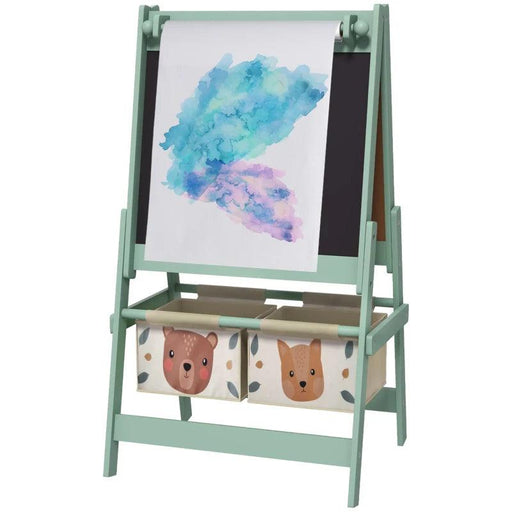 3-in-1 Kids Easel with Paper Roll, Blackboard and Whiteboard with Storage in Green - Little and Giant Explorers AIYAPLAY