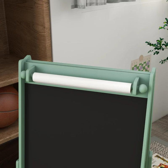 3-in-1 Kids Easel with Paper Roll, Blackboard and Whiteboard with Storage in Green - Little and Giant Explorers AIYAPLAY