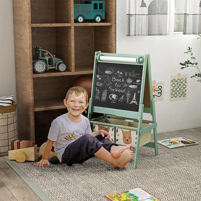 3-in-1 Kids Easel with Paper Roll, Blackboard and Whiteboard with Storage in Green - Little and Giant Explorers AIYAPLAY