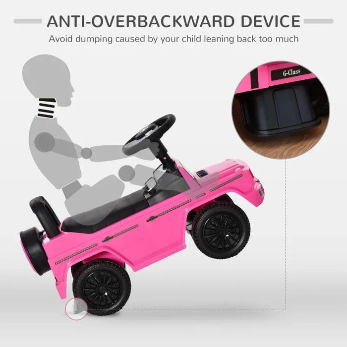 Pink Mercedes-Benz G350 kids sliding car with anti-overbackward safety device
