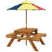 Kids 3-in-1 wooden picnic table with benches and colorful umbrella