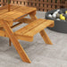 3-in-1 kids wooden picnic table with attached bench, umbrella pole, and ball pit on patio