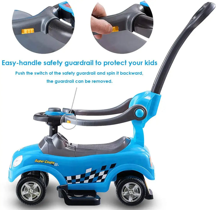 Stylish 3-in-1 Kids' Ride-On Push Car in Blue - Little and Giant Explorers Costway