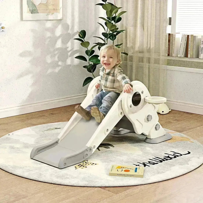 3-in-1 Kids Slide with Climber and Basketball Hoop in Cream - Little and Giant Explorers AIYAPLAY