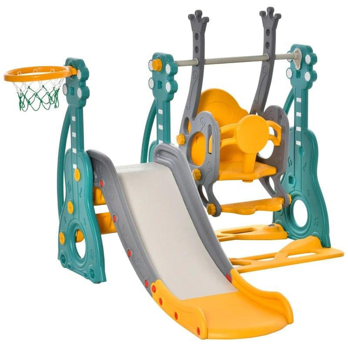 3-in-1 Kids Swing and Slide Set with Basketball Hoop - Little and Giant Explorers HOMCOM