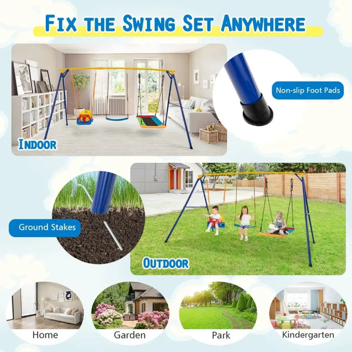 3-in-1 Kids Swing Set – Swing Seat, Belt Swing and Platform Swing | Adjustable Heights COSTWAY - Little and Giant Explorers Costway