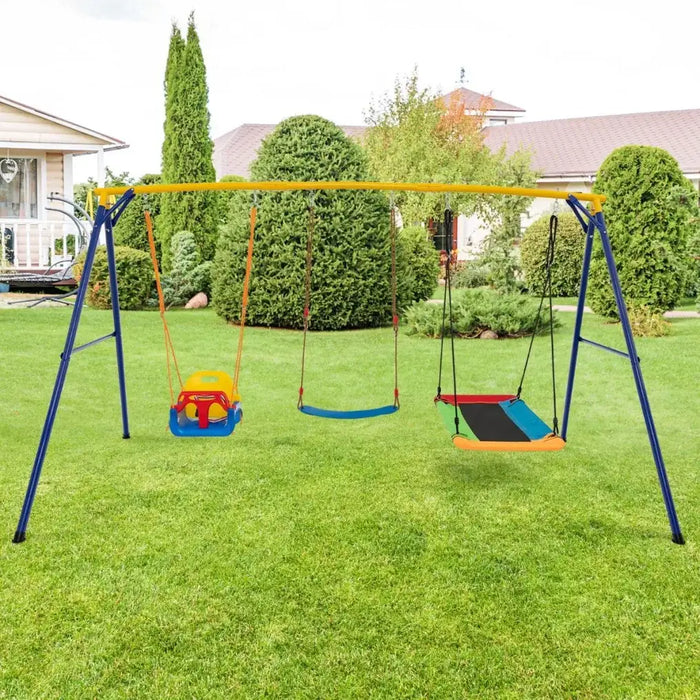 3-in-1 Kids Swing Set – Swing Seat, Belt Swing and Platform Swing | Adjustable Heights COSTWAY - Little and Giant Explorers Costway