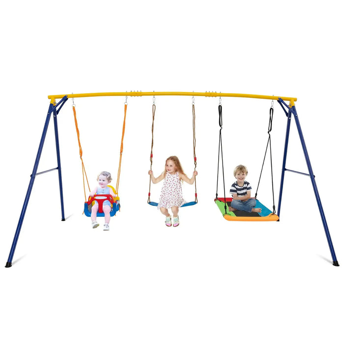 3-in-1 Kids Swing Set – Swing Seat, Belt Swing and Platform Swing | Adjustable Heights COSTWAY - Little and Giant Explorers Costway