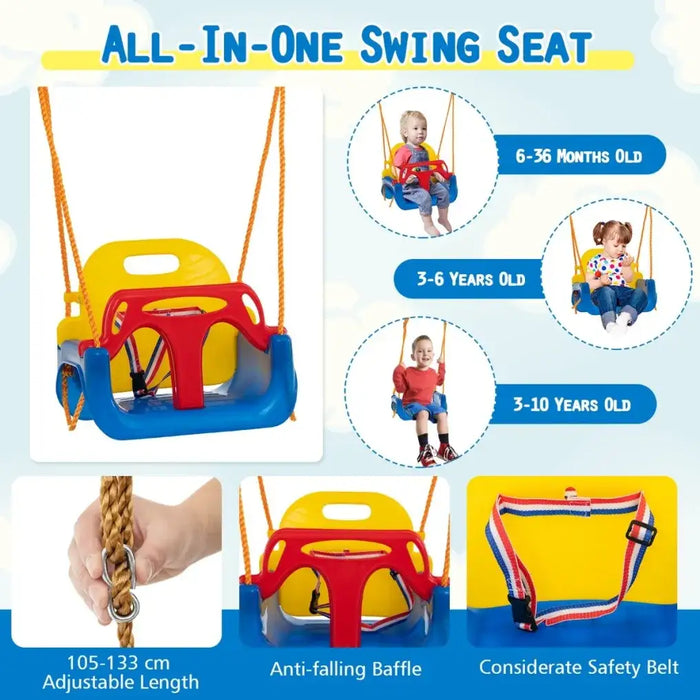 3-in-1 Kids Swing Set – Swing Seat, Belt Swing and Platform Swing | Adjustable Heights COSTWAY - Little and Giant Explorers Costway