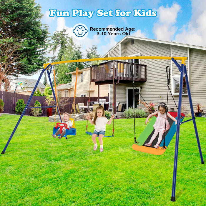 3-in-1 Kids Swing Set – Swing Seat, Belt Swing and Platform Swing | Adjustable Heights COSTWAY - Little and Giant Explorers Costway