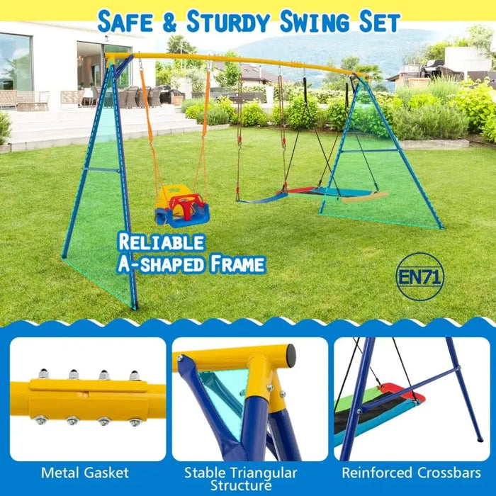 3-in-1 Kids Swing Set – Swing Seat, Belt Swing and Platform Swing | Adjustable Heights COSTWAY - Little and Giant Explorers Costway
