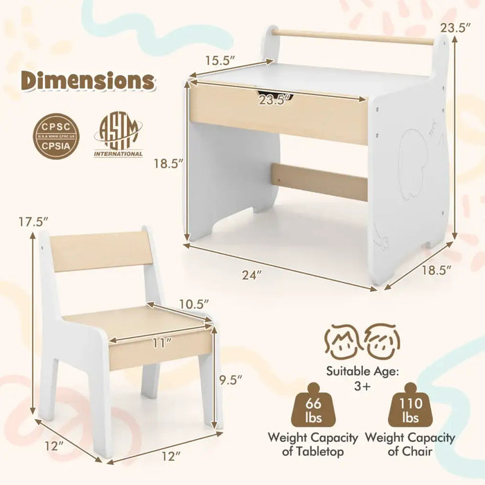 3-in-1 Kids Table Chair Set Natural White | Detachable Whiteboard Chalkboard Design - Little and Giant Explorers Costway