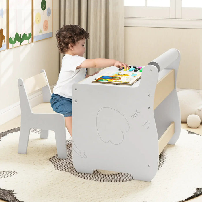 3-in-1 Kids Table Chair Set Natural White | Detachable Whiteboard Chalkboard Design - Little and Giant Explorers Costway